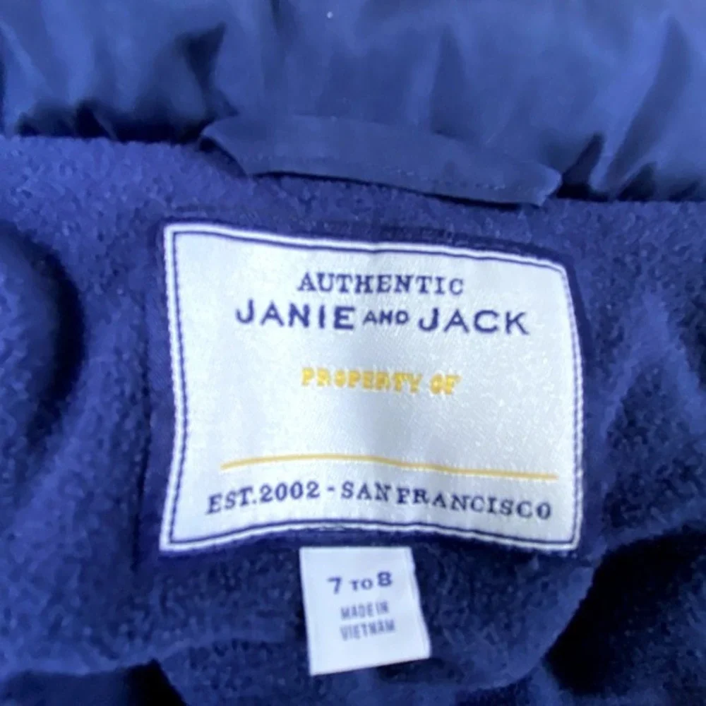Janie and Jack Puffer Vest Kid Size 7-8 Blue Yellow Fleece Lined‎ Warm Thick
